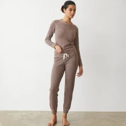 Sweats*MONROW Cozy Heather Thermal Cuff Sweat PECAN