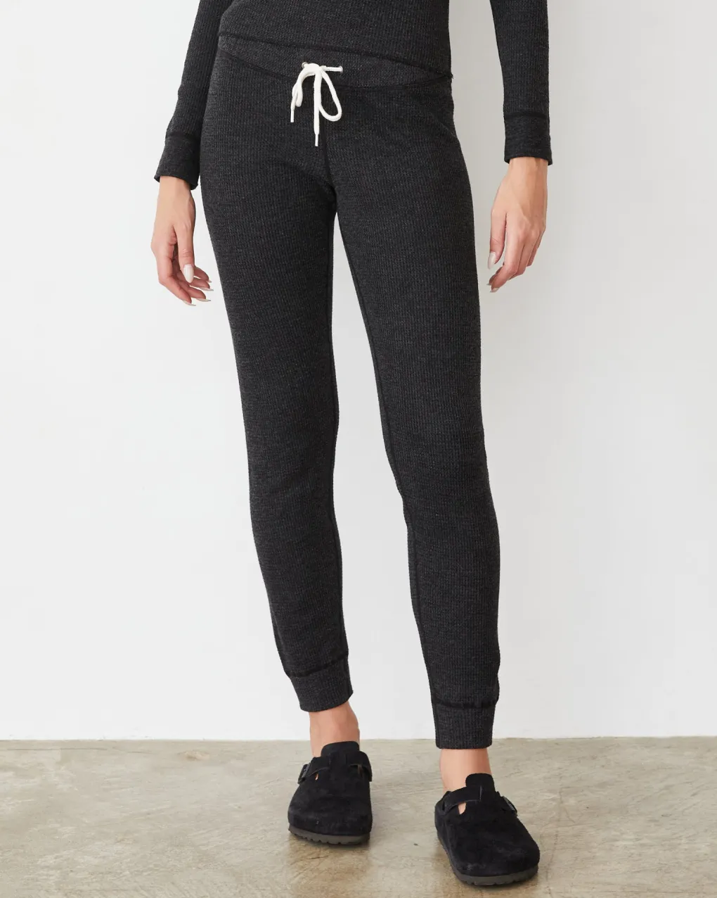 Sets|Sweats*MONROW Cozy Heather Thermal Cuff Sweat BLACK