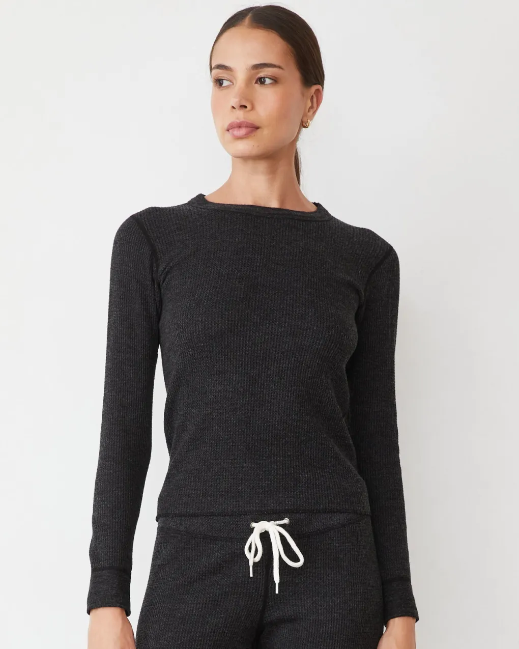 Long Sleeve*MONROW Cozy Heather Thermal Long Sleeve BLACK