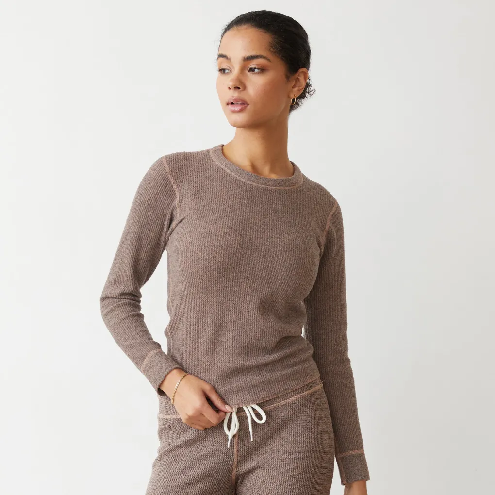 Long Sleeve*MONROW Cozy Heather Thermal Long Sleeve PECAN