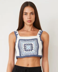 Tanks*MONROW Crochet Cropped Tank Top WASHEDBLUE