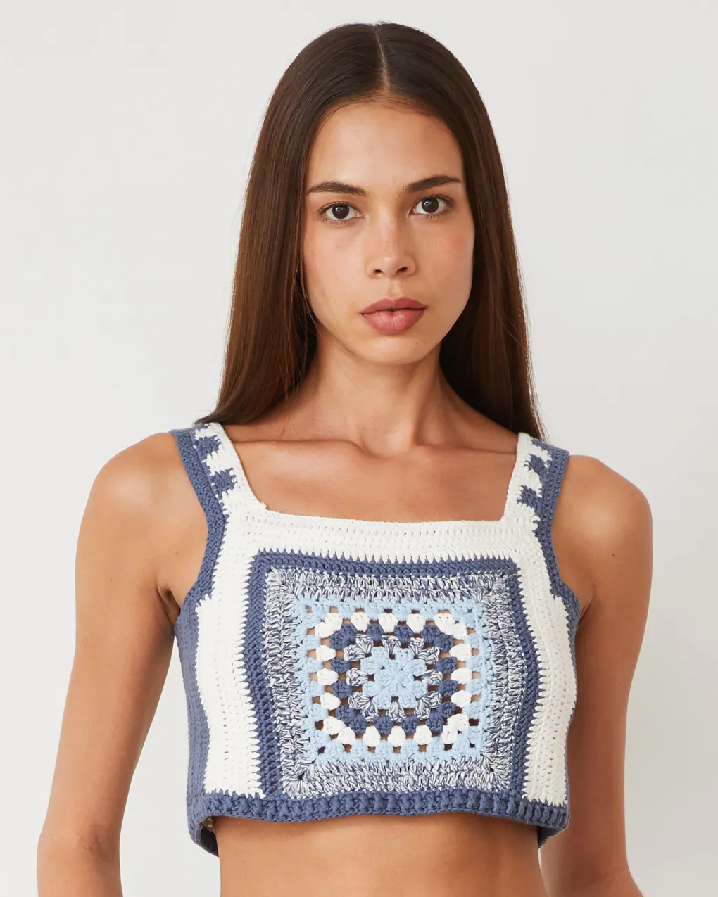 Tanks*MONROW Crochet Cropped Tank Top WASHEDBLUE
