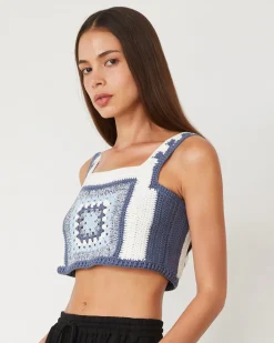 Tanks*MONROW Crochet Cropped Tank Top WASHEDBLUE