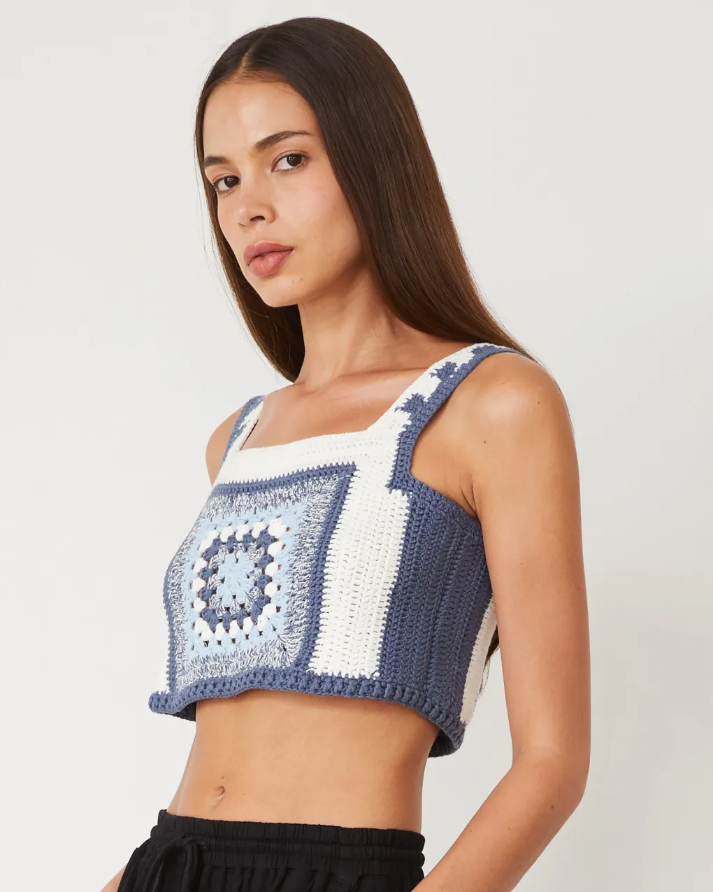Tanks*MONROW Crochet Cropped Tank Top WASHEDBLUE