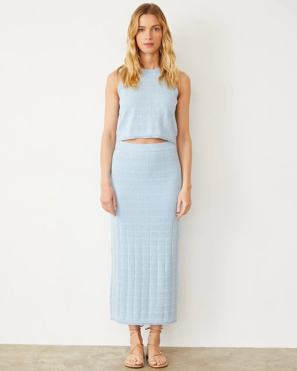 Tanks*MONROW Crochet Knit Tank SOFTBLUE