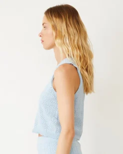 Tanks*MONROW Crochet Knit Tank SOFTBLUE