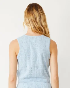 Tanks*MONROW Crochet Knit Tank SOFTBLUE