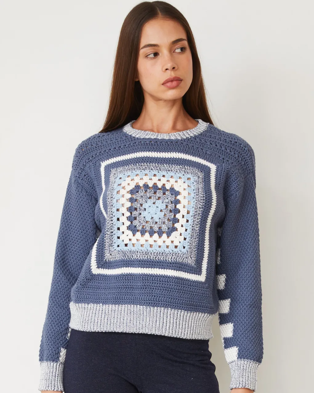 Sweaters*MONROW Crochet Pullover Sweater WASHEDBLUE