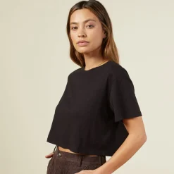 Tees*MONROW Cropped Ex-Boyfriend Crew BLACK