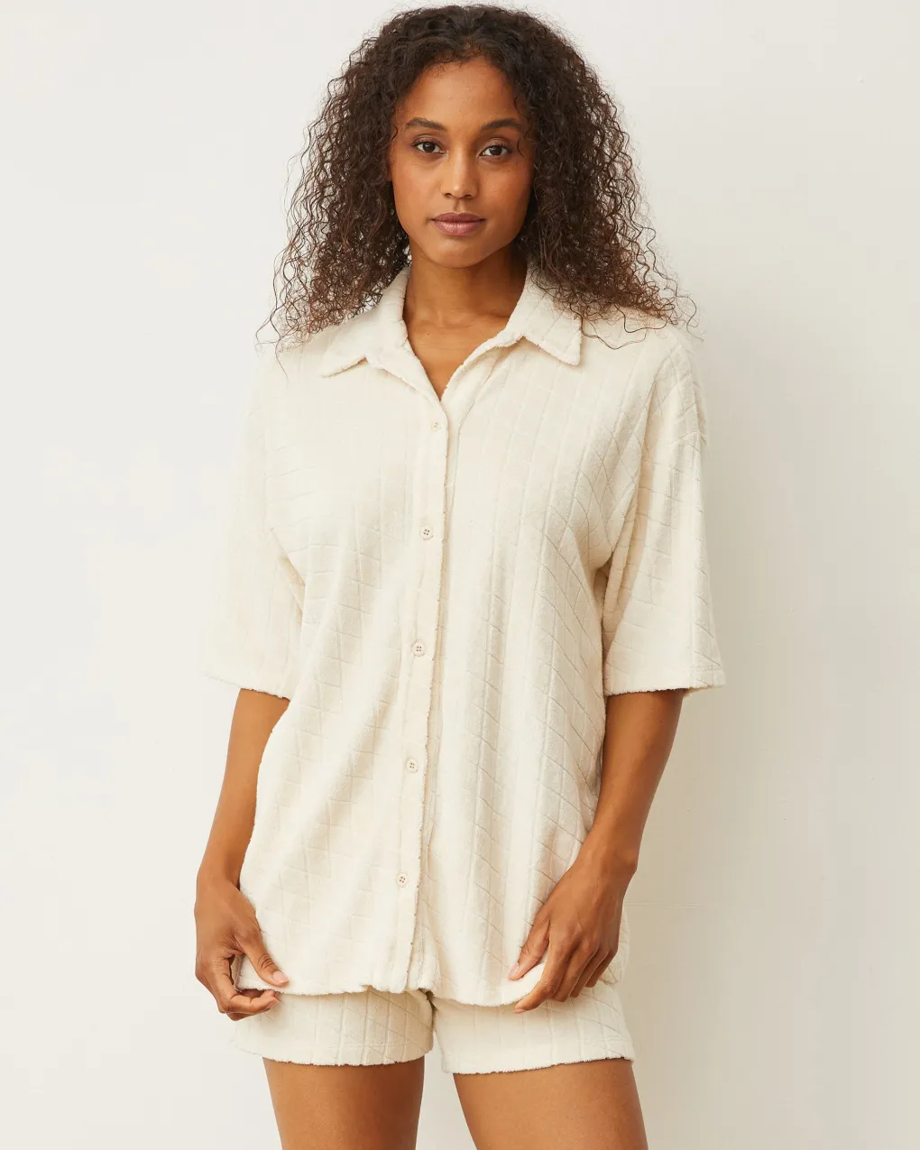 Terry|Shorts*MONROW Diamond Terry Cloth Vintage Short NATURAL