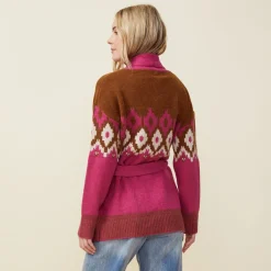 Sweaters*MONROW Fair Isle Shawl Cardigan DRAGONFRUIT