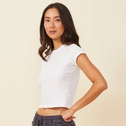 Tees*MONROW Fitted Cap Sleeve Tee WHITE