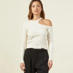 Long Sleeve*MONROW Flat Rib Asymmetric Long Sleeve OFFWHITE