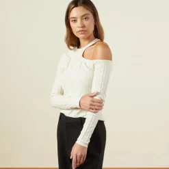 Long Sleeve*MONROW Flat Rib Asymmetric Long Sleeve OFFWHITE