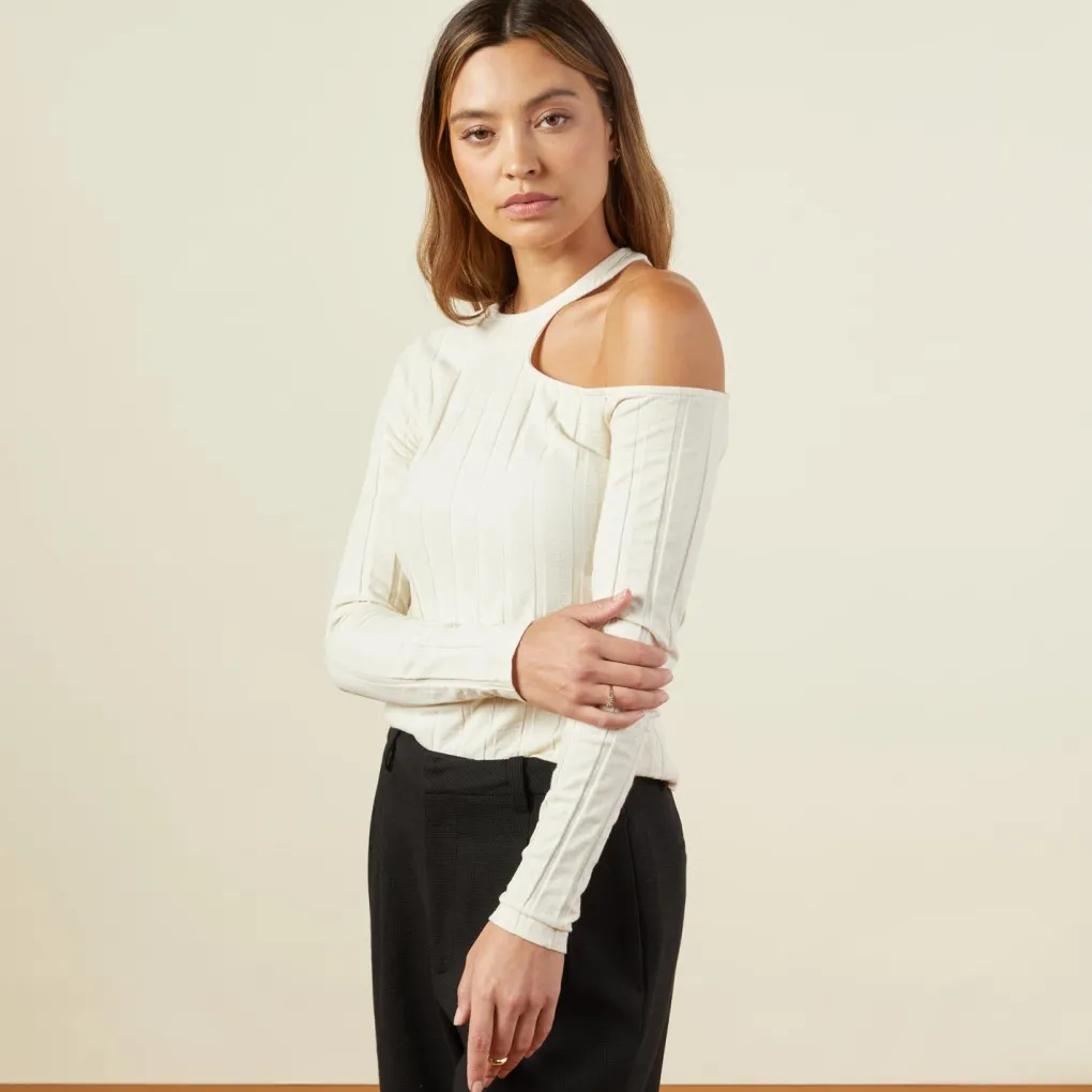 Long Sleeve*MONROW Flat Rib Asymmetric Long Sleeve OFFWHITE