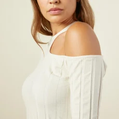 Long Sleeve*MONROW Flat Rib Asymmetric Long Sleeve OFFWHITE