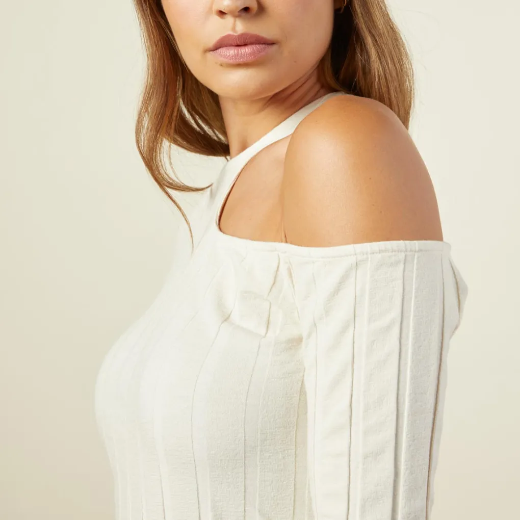 Long Sleeve*MONROW Flat Rib Asymmetric Long Sleeve OFFWHITE