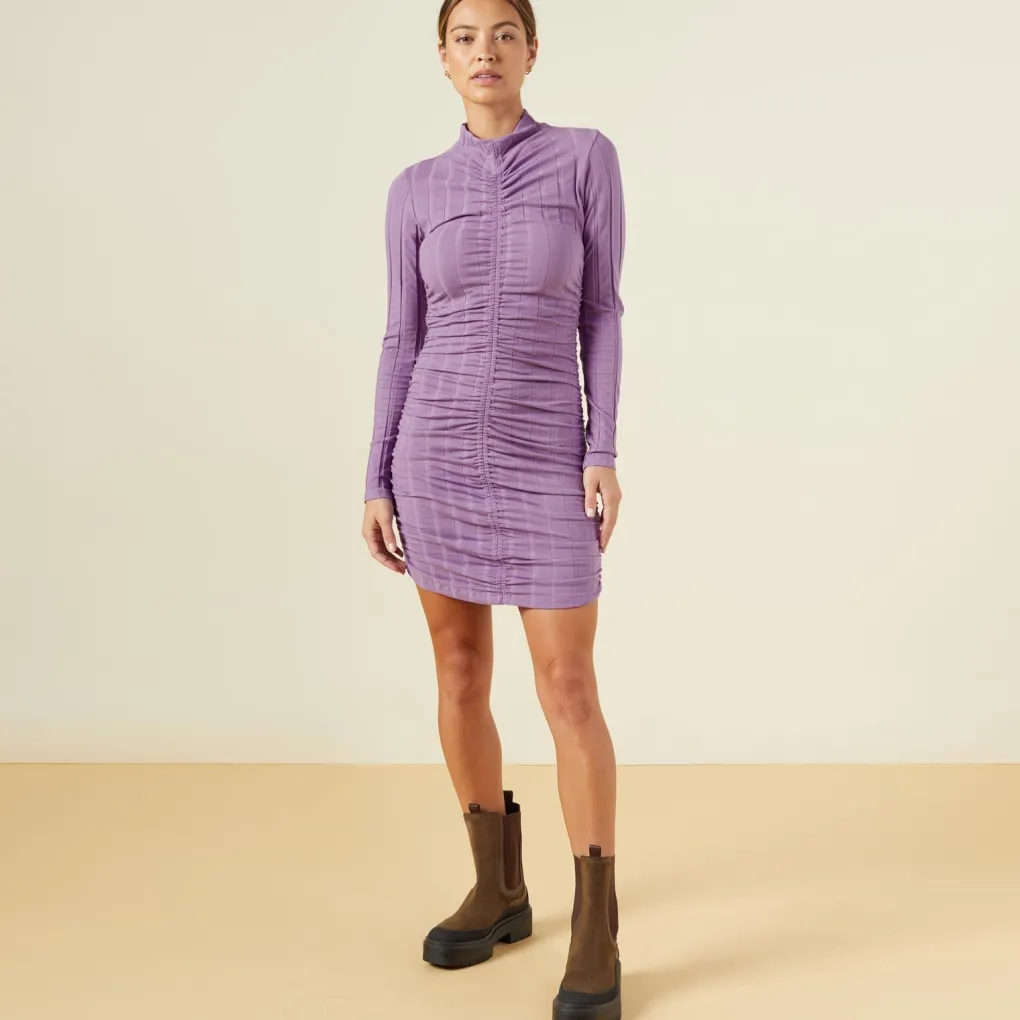 Dresses*MONROW Flat Rib Mock Shirred Dress ASTERPURPLE