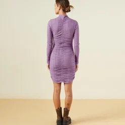 Dresses*MONROW Flat Rib Mock Shirred Dress ASTERPURPLE