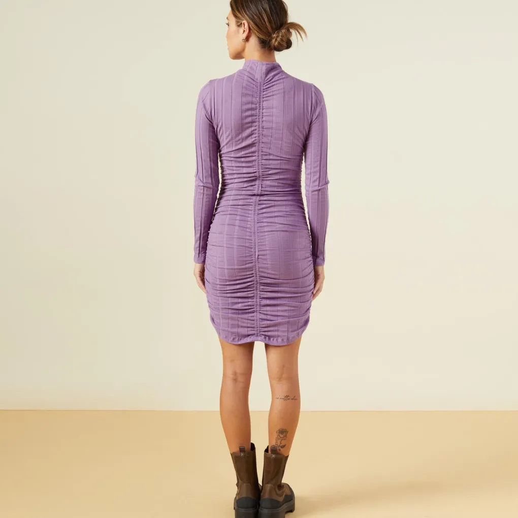 Dresses*MONROW Flat Rib Mock Shirred Dress ASTERPURPLE