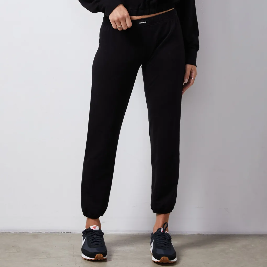 Sweats*MONROW French Terry Crop Elastic Waist Sweat BLACK