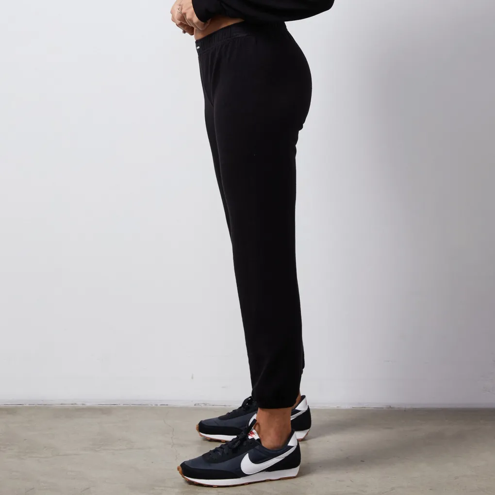 Sweats*MONROW French Terry Crop Elastic Waist Sweat BLACK