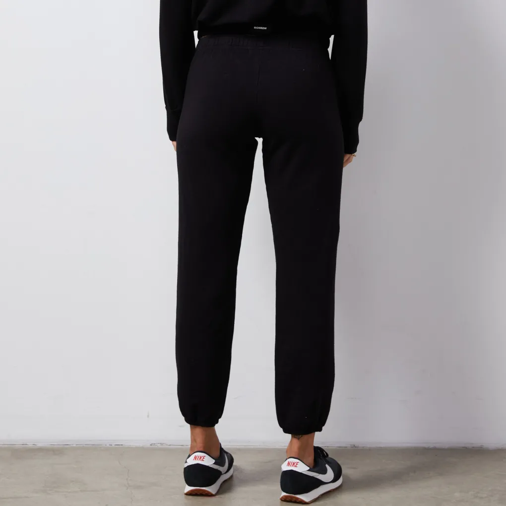 Sweats*MONROW French Terry Crop Elastic Waist Sweat BLACK