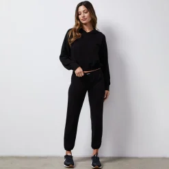 Sweats*MONROW French Terry Crop Elastic Waist Sweat BLACK