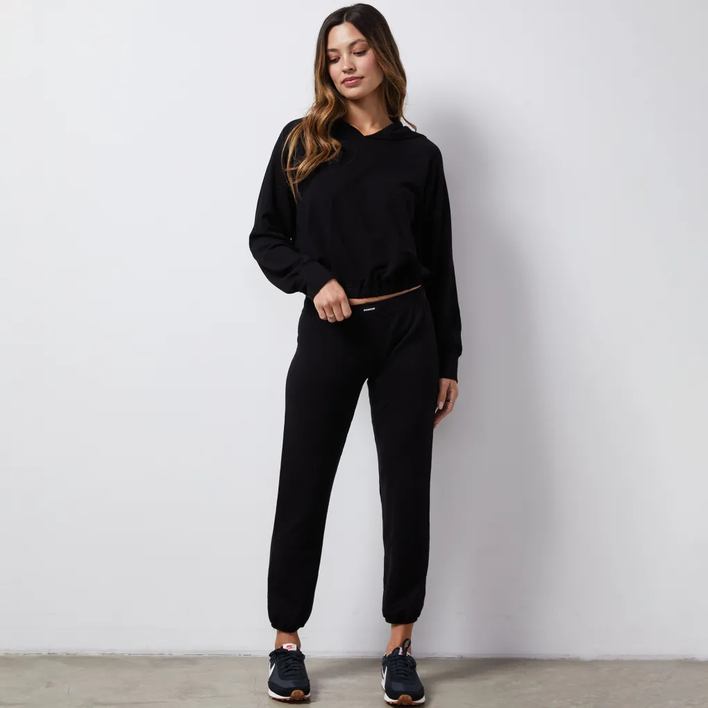Sweats*MONROW French Terry Crop Elastic Waist Sweat BLACK
