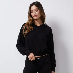 Terry|Hoodies*MONROW French Terry Crop Hoody BLACK