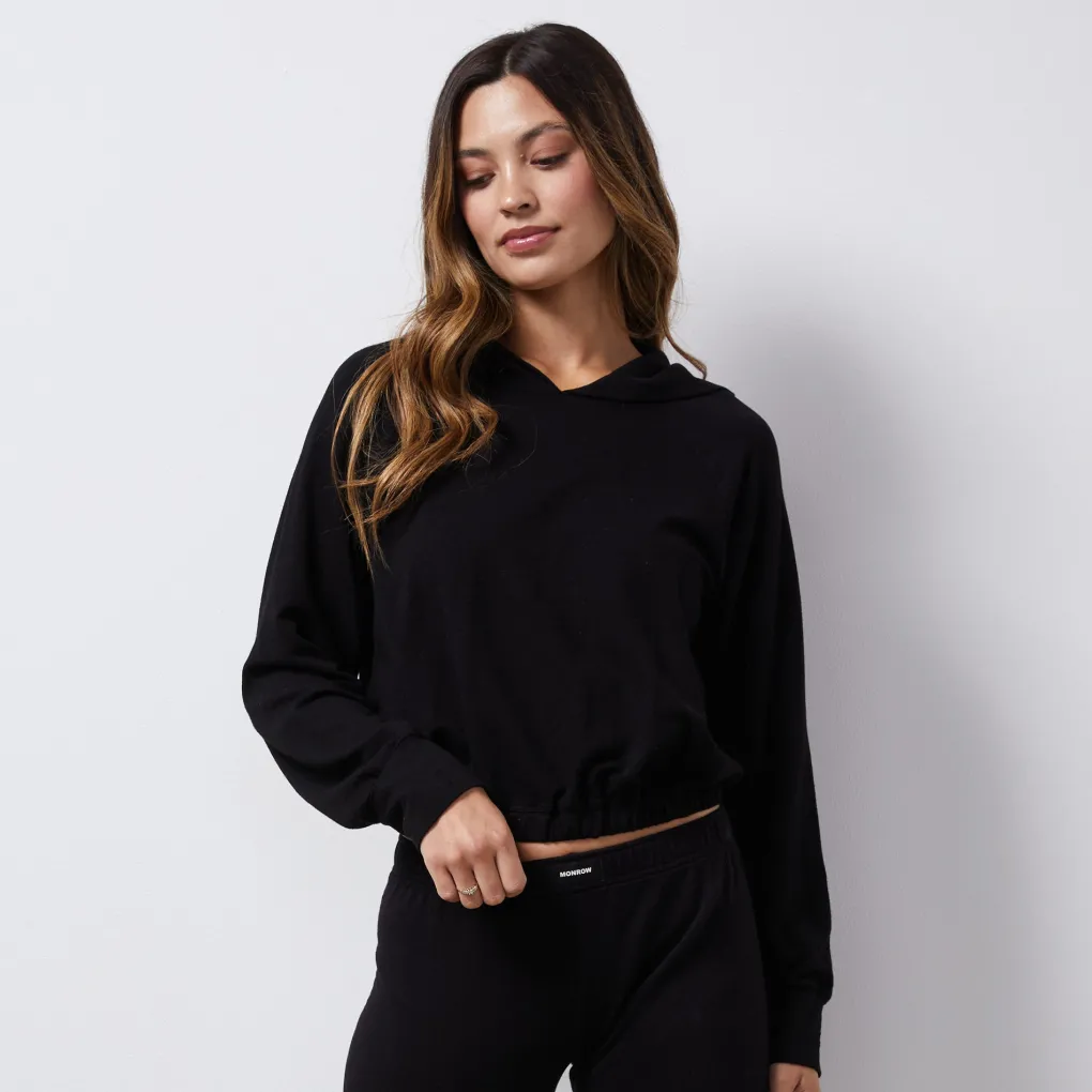 Terry|Hoodies*MONROW French Terry Crop Hoody BLACK