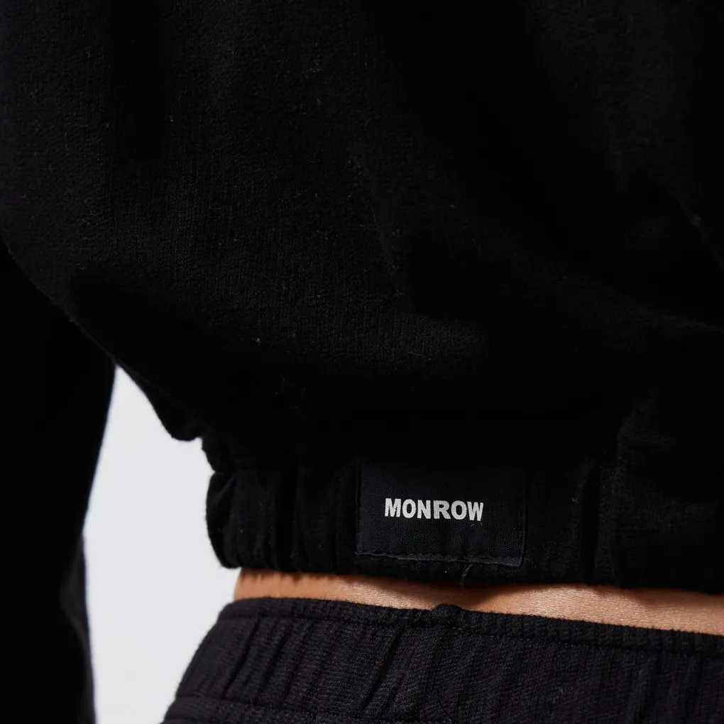 Terry|Hoodies*MONROW French Terry Crop Hoody BLACK