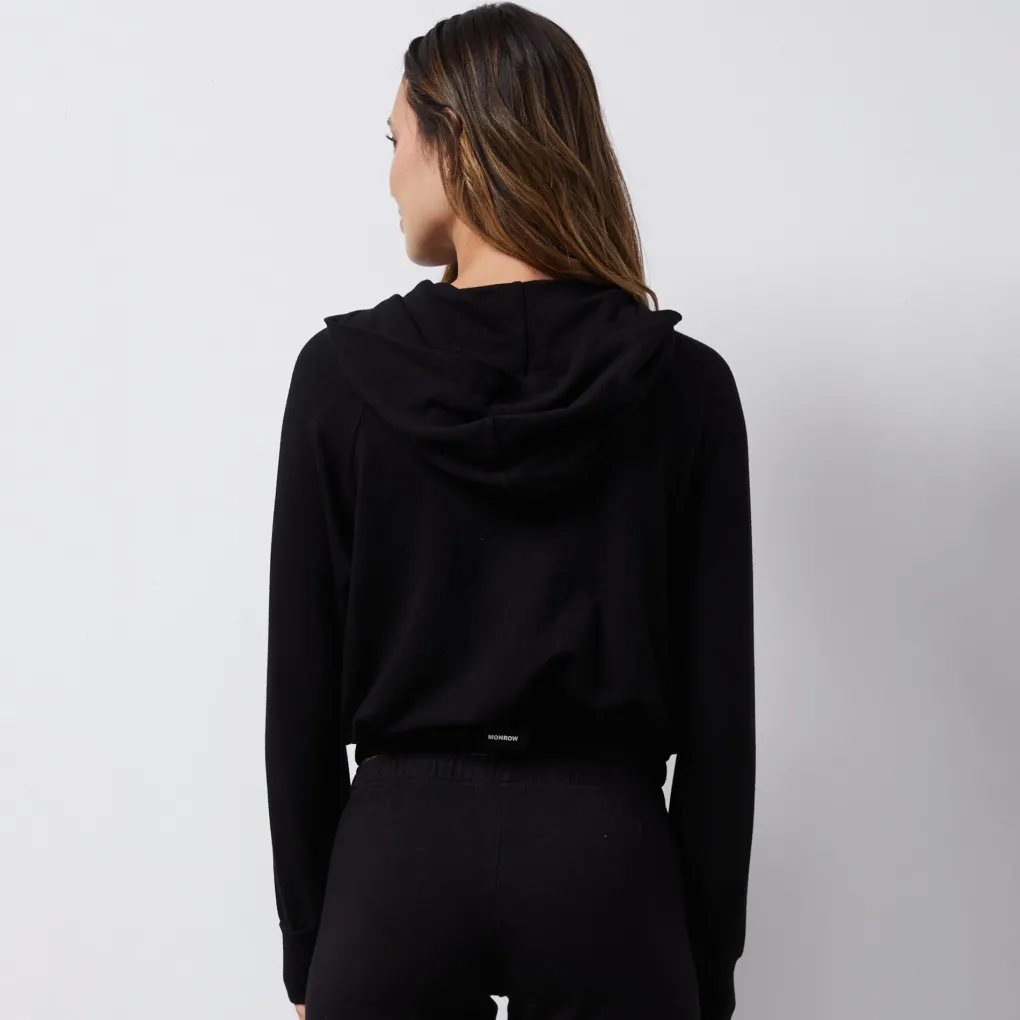 Terry|Hoodies*MONROW French Terry Crop Hoody BLACK