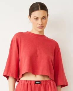 Terry|Tees*MONROW French Terry Oversized Tee CHERRY