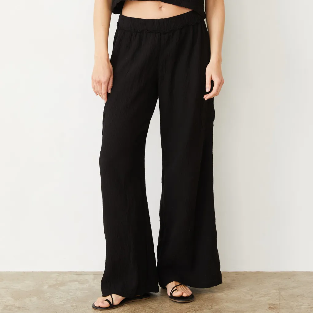 Pants*MONROW Gauze Wide Leg Cargo BLACK