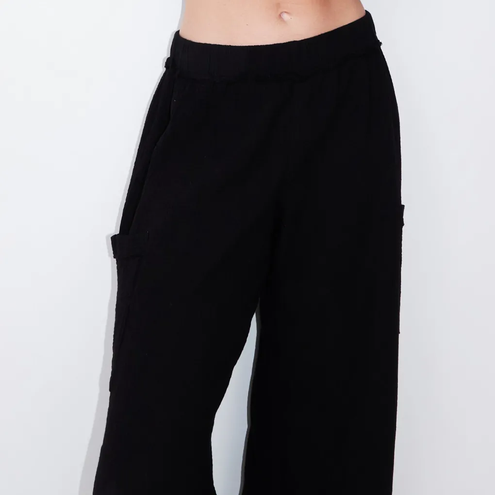 Pants*MONROW Gauze Wide Leg Cargo BLACK