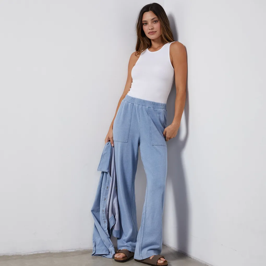 Pants*MONROW Indigo French Terry Pocket Pant LIGHTWASH