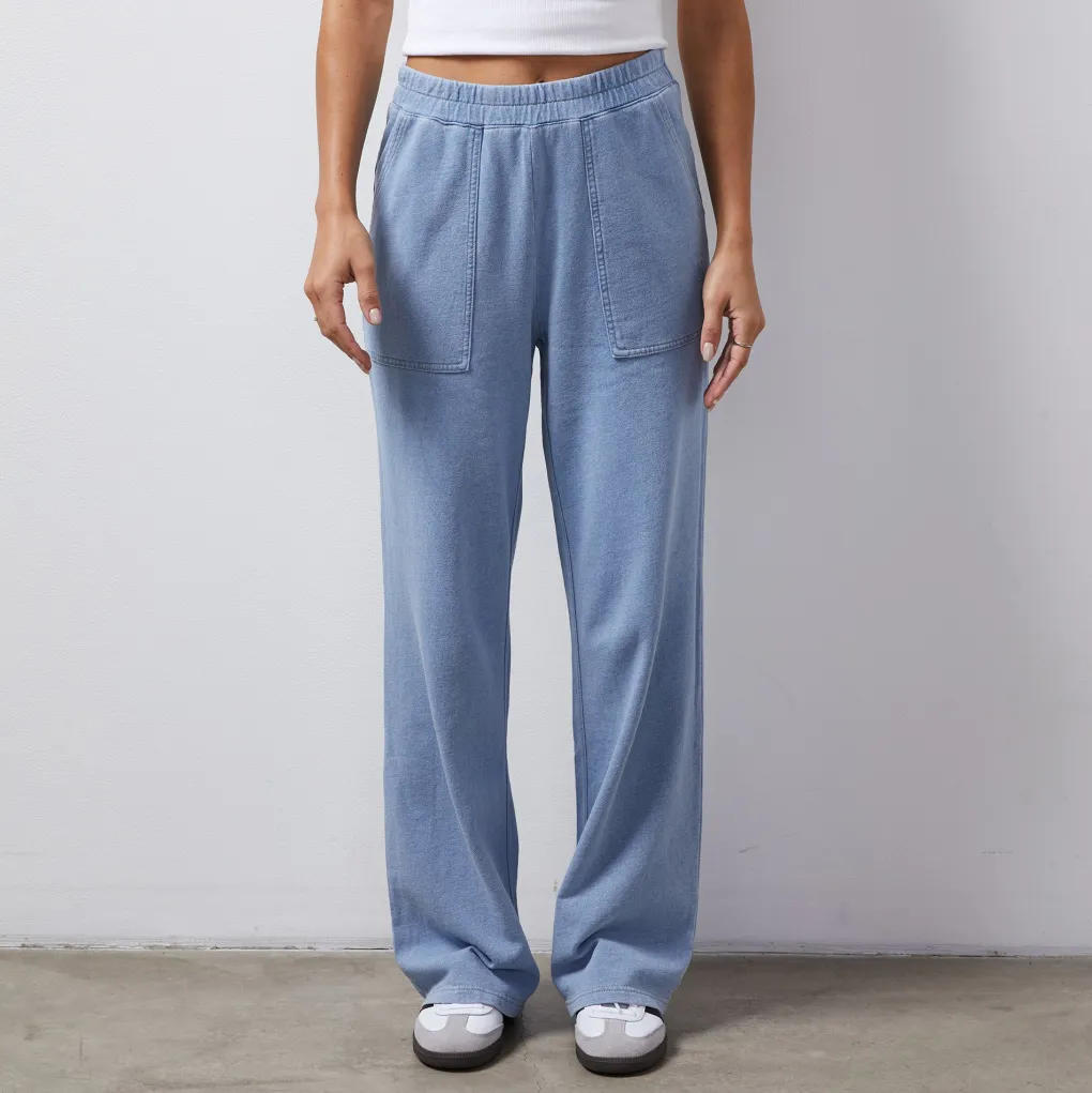 Pants*MONROW Indigo French Terry Pocket Pant LIGHTWASH