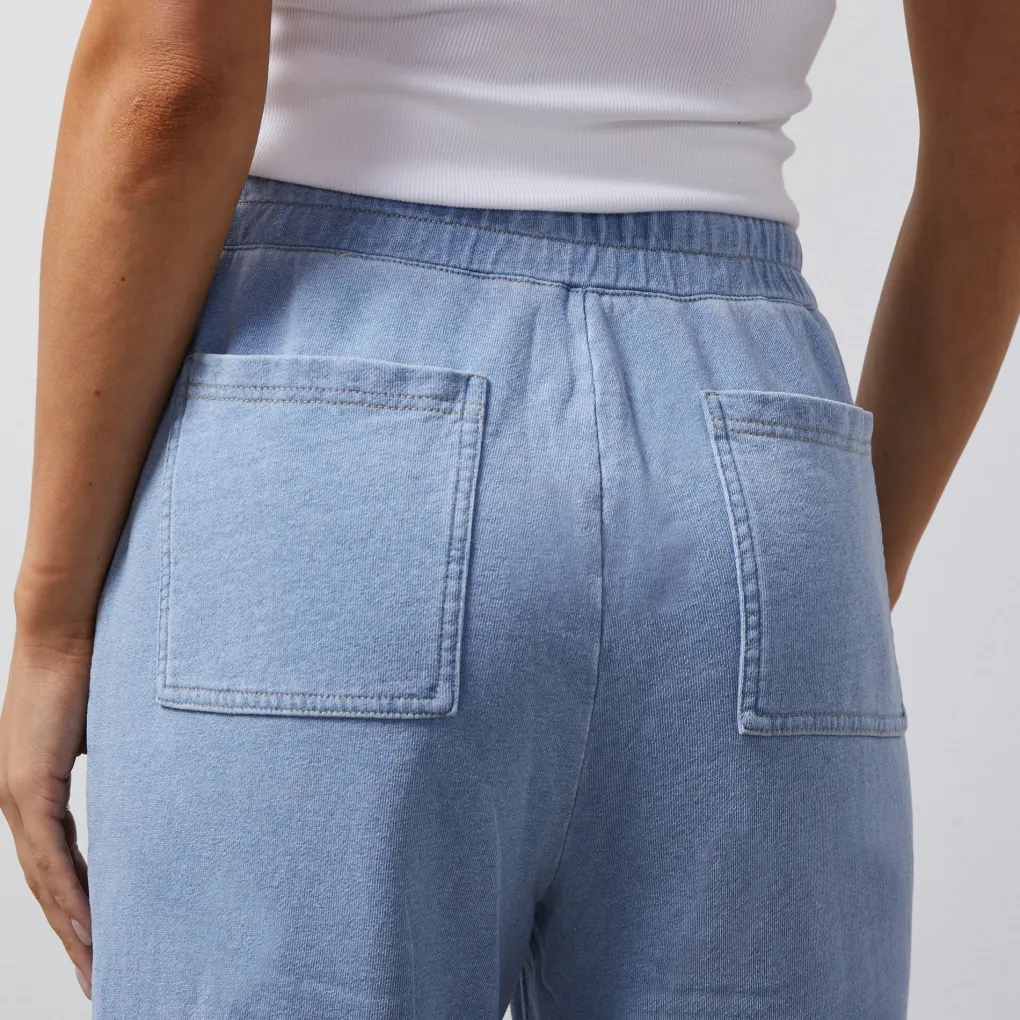 Pants*MONROW Indigo French Terry Pocket Pant LIGHTWASH