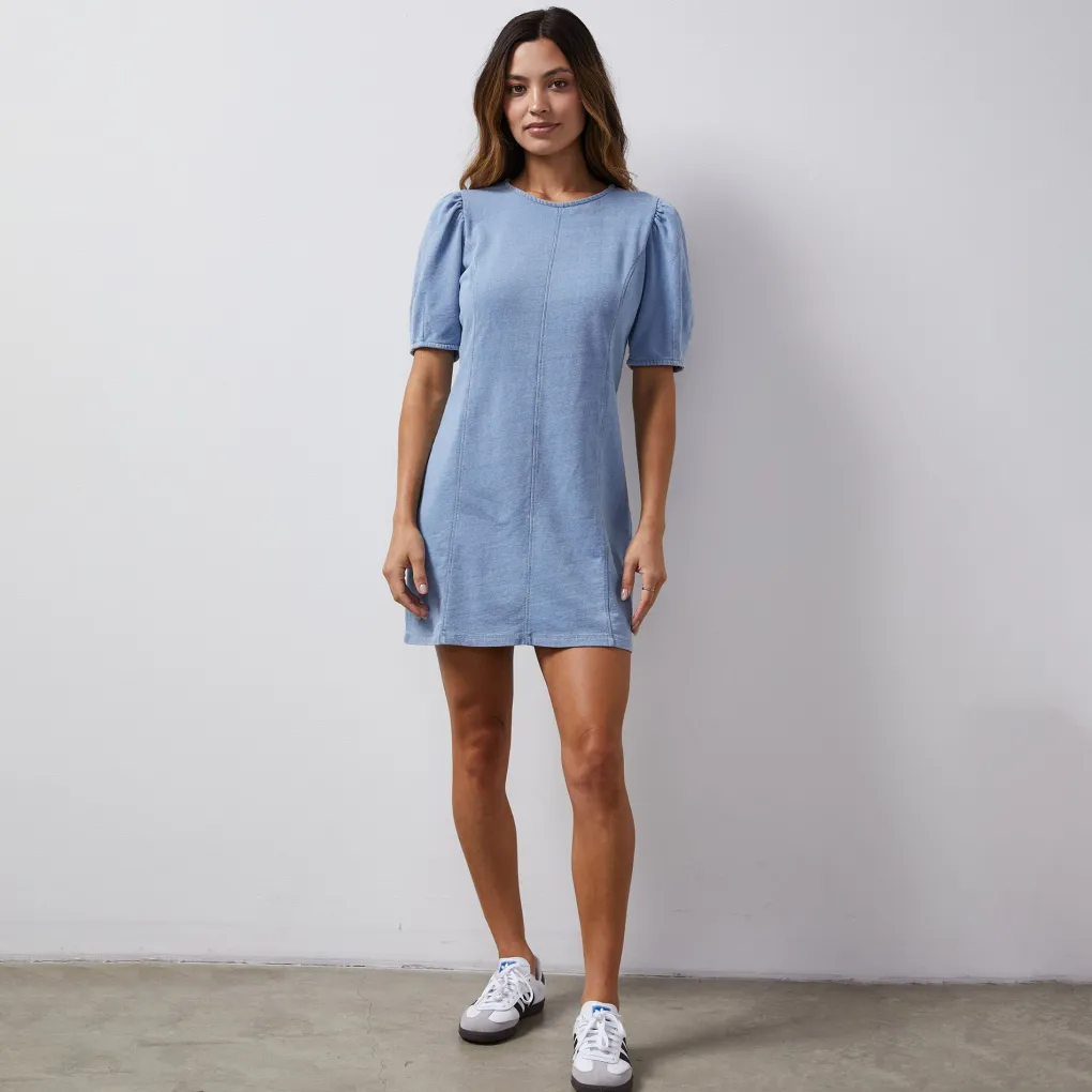 Terry|Dresses*MONROW Indigo French Terry Seamed Dress LIGHTWASH