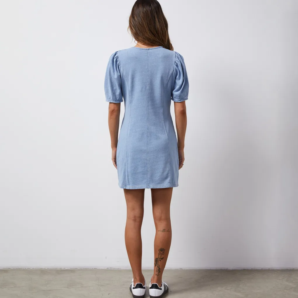Terry|Dresses*MONROW Indigo French Terry Seamed Dress LIGHTWASH