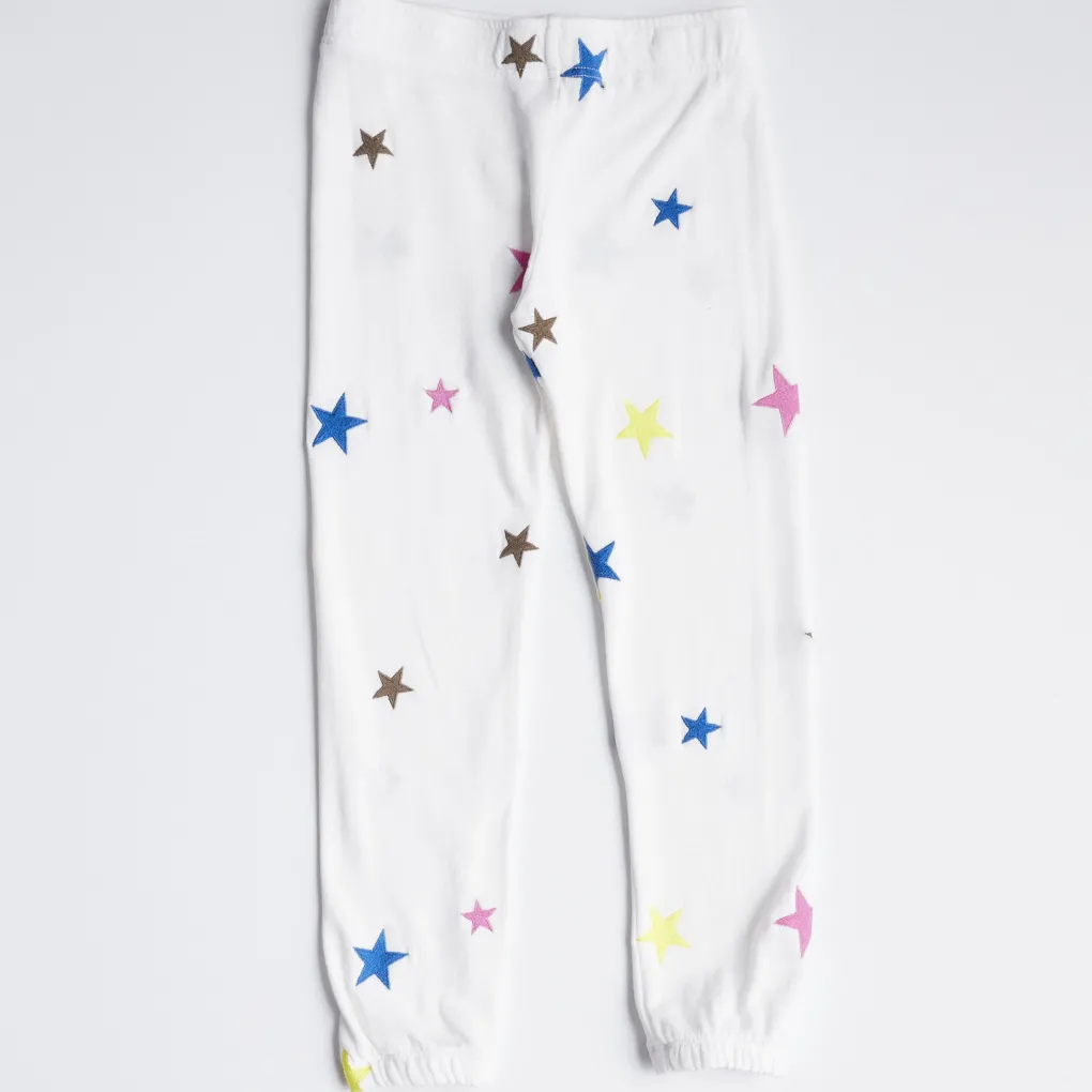 Kids*MONROW Kids Embroidered Color Stars Elastic Waist Sweats NATURAL