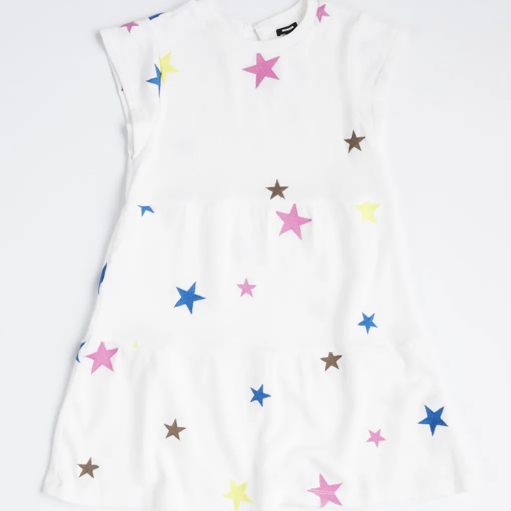 Kids*MONROW Kids Embroidered Color Stars Ruffle Dress NATURAL