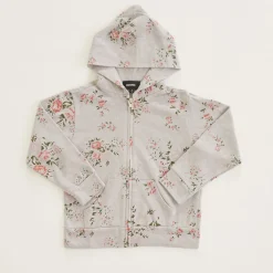 Kids*MONROW Kids Zip Up Hoody With Floral Print DOVEGREY