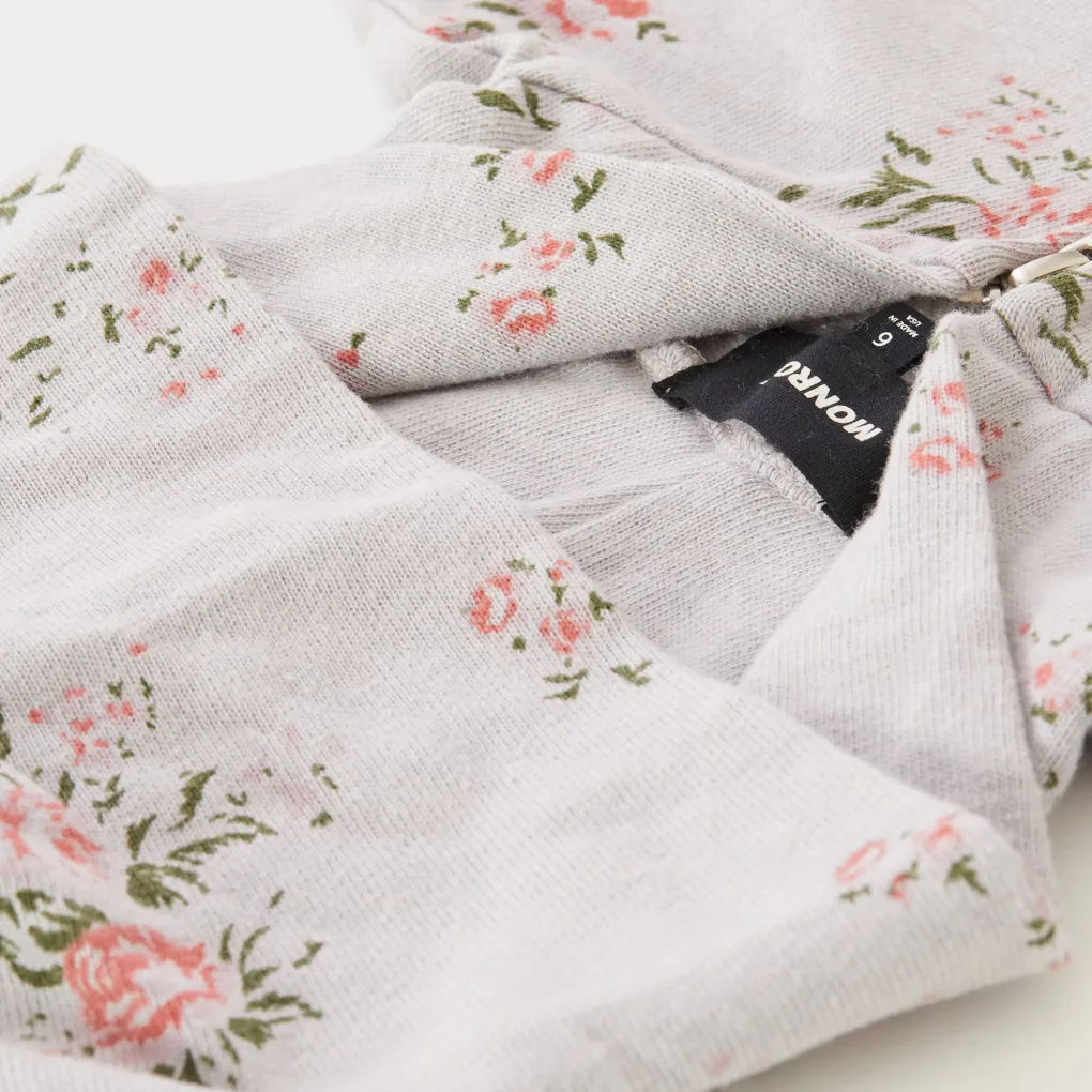 Kids*MONROW Kids Zip Up Hoody With Floral Print DOVEGREY