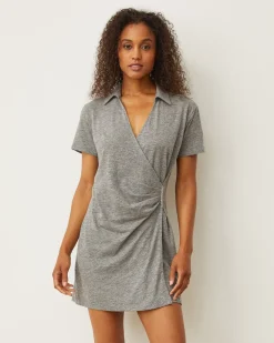 Dresses*MONROW Knit Wrap Dress GRANITE