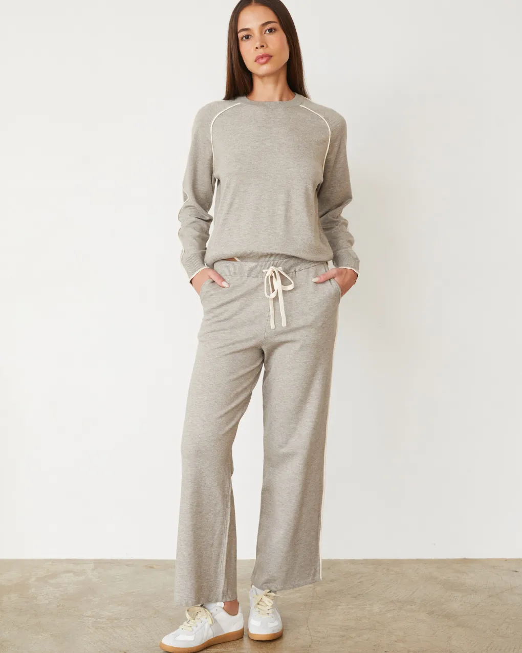Soft Knit|Travel Essentials*MONROW Lightknit Pant With Contrast Piping HEATHERGREY