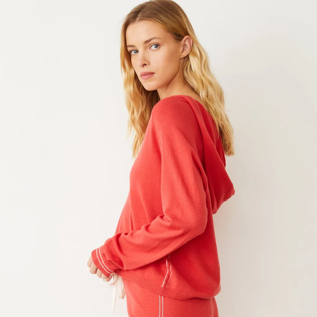 Soft Knit|Hoodies*MONROW Light Soft Knit Contrast Stitch Hoody CHERRY