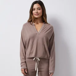 Soft Knit|Hoodies*MONROW Light Soft Knit Contrast Stitch Hoody PECAN