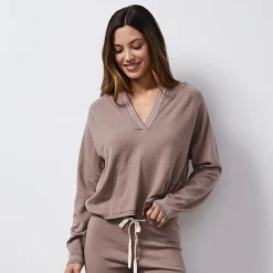 Soft Knit|Hoodies*MONROW Light Soft Knit Contrast Stitch Hoody PECAN